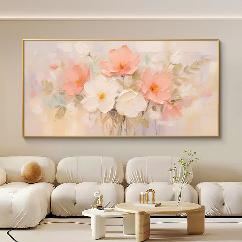 大芬村纯手绘油画立体花卉挂画奶油风客厅装饰画沙发背景墙壁画图片