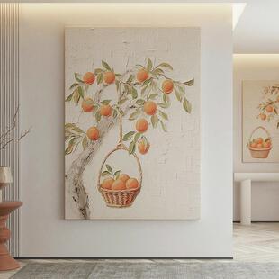 中古风《苹果树》高级感玄关艺术壁画正对门装饰画油画入户门挂画