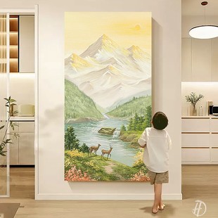 HESD.ART原创手绘油画《朝霞映照》简约现代风景玄关装饰肌理挂画