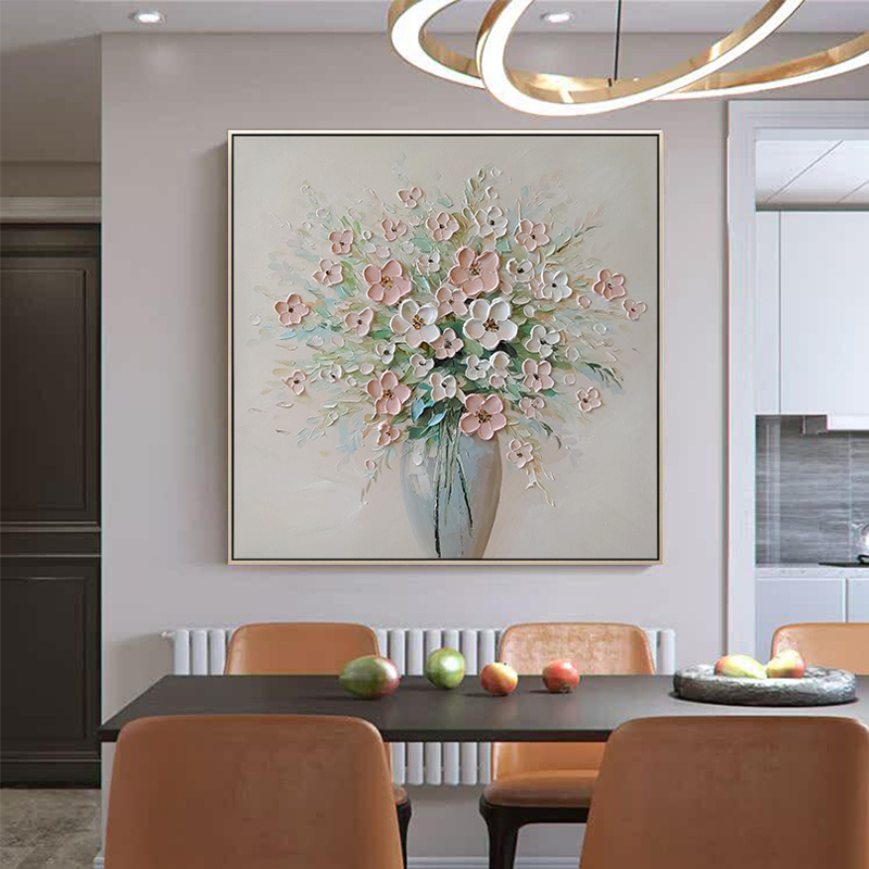 花卉手绘油画立体肌理画餐厅装饰画玄关画现代北欧沙发背景墙挂画图片