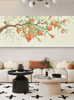 HESD.ART手绘油画《红红火火》横幅石榴客厅沙发餐厅装饰手工挂画