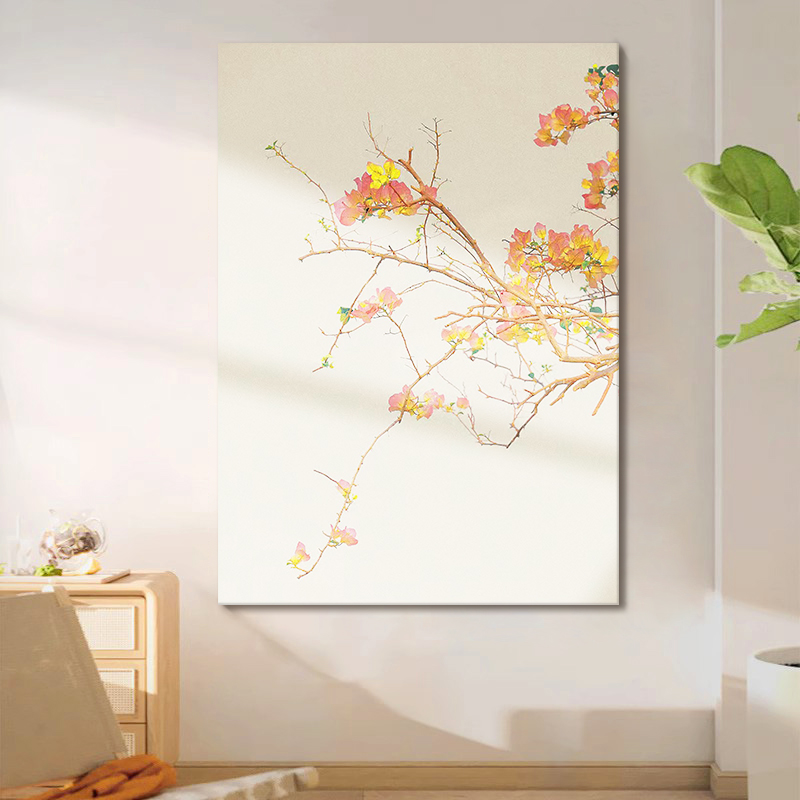 现代极简三角梅花卉纯手绘油画暖色写实装饰画客厅挂画玄关丙烯画图片
