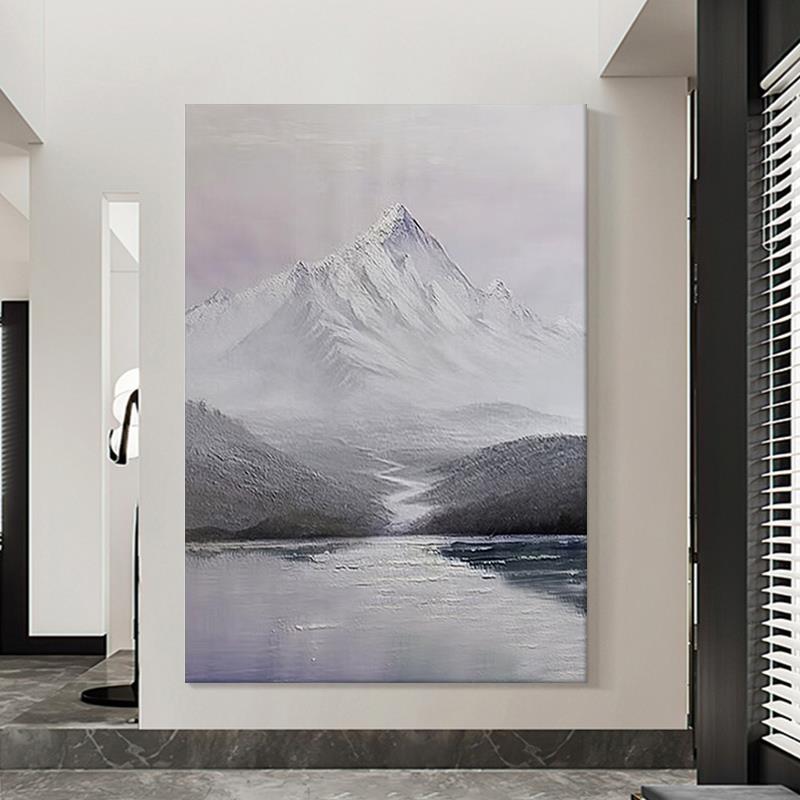客厅山水手绘油画玄关抽象侘寂风大幅落地肌理画意式极简装饰挂画
