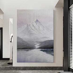客厅山水手绘油画玄关抽象侘寂风大幅落地肌理画意式极简装饰挂画