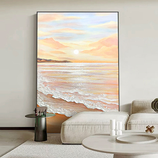 日出风景手绘油画现代简约沙发背景墙装饰画客厅高档大气餐厅挂画