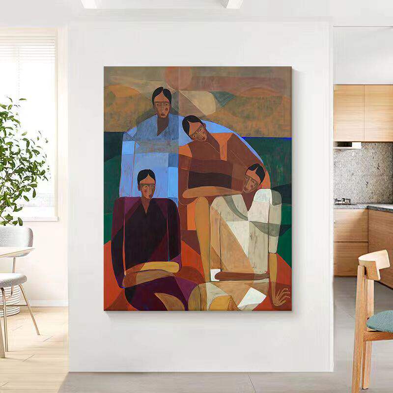 纯手绘油画毕加索侘寂中古风抽象人物客厅装饰画艺术玄关酒店挂画