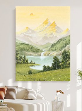 HESD.ART手绘油画《金山碧水》侘寂风客厅装饰画肌理画餐厅装饰画