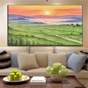 原创手绘油画日出现代简约抽象风景客厅装饰画玄关挂画旭日东升