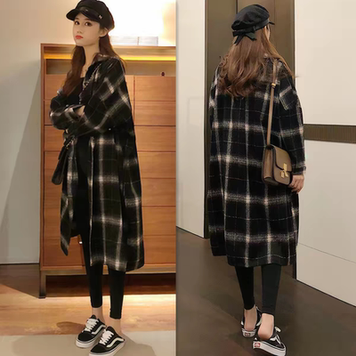衬衫外套女潮学生格子薄款春夏外穿中长款衬衣胖mm过膝长袖连衣裙