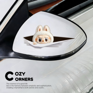 labubu汽车后视镜贴纸划痕遮挡遮盖防水贴画车身车门卡通个性 创意