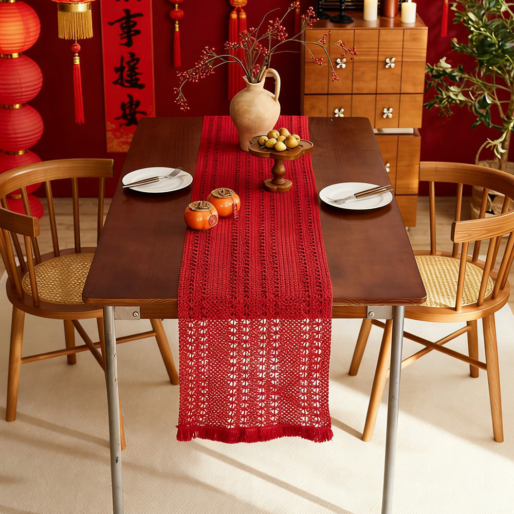 中式新年红色桌旗镂空流苏鞋柜茶几桌垫结婚喜庆氛围感装饰餐桌布,居家布艺,桌旗,淘宝优惠券,粉丝福利购,淘宝优惠卷
