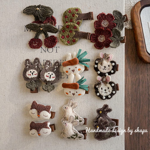 韩国森系手作布艺兔子花朵樱桃发夹可爱宝宝碎发刘海全包夹