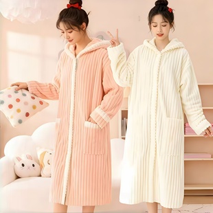 浴袍加长秋冬男女系绑带加厚新款 比纯棉吸水成人家用洗澡速干浴衣