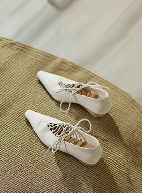 Le' Queen City walk风 意大利进口水洗马皮女巫鞋交叉绑带奶奶鞋