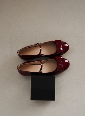 Ls' rommors 自在精致 法式矮跟蝴蝶结玛丽珍鞋女牛漆皮圆头单鞋