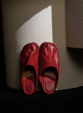 Ls' rommors 小众 手工植鞣水洗马皮Tabi分趾拖女平底猪蹄凉拖鞋