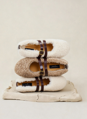 Ls' rommors羊皮毛一体 一字扣带玛丽珍毛毛鞋星星底保暖单鞋秋冬