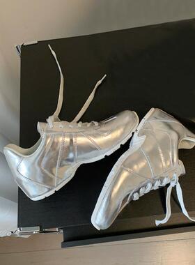 Le' Queen 4.5cm内增高 银色德训鞋女2025新款系带时尚休闲鞋运动