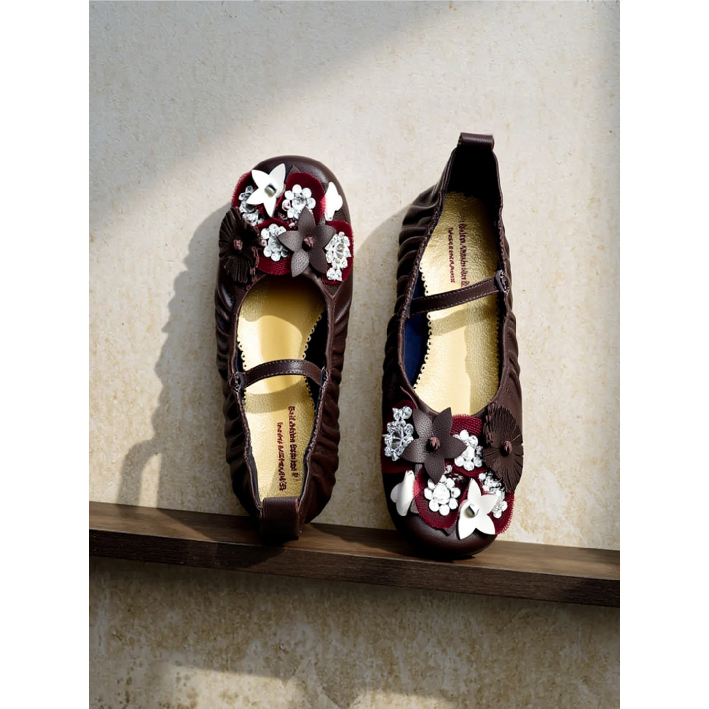 Ls' rommors法式 花朵珍珠玛丽珍鞋女内增高褶皱羊皮芭蕾舞平底鞋,女鞋,玛丽珍鞋,淘宝优惠券,粉丝福利购,淘宝优惠卷