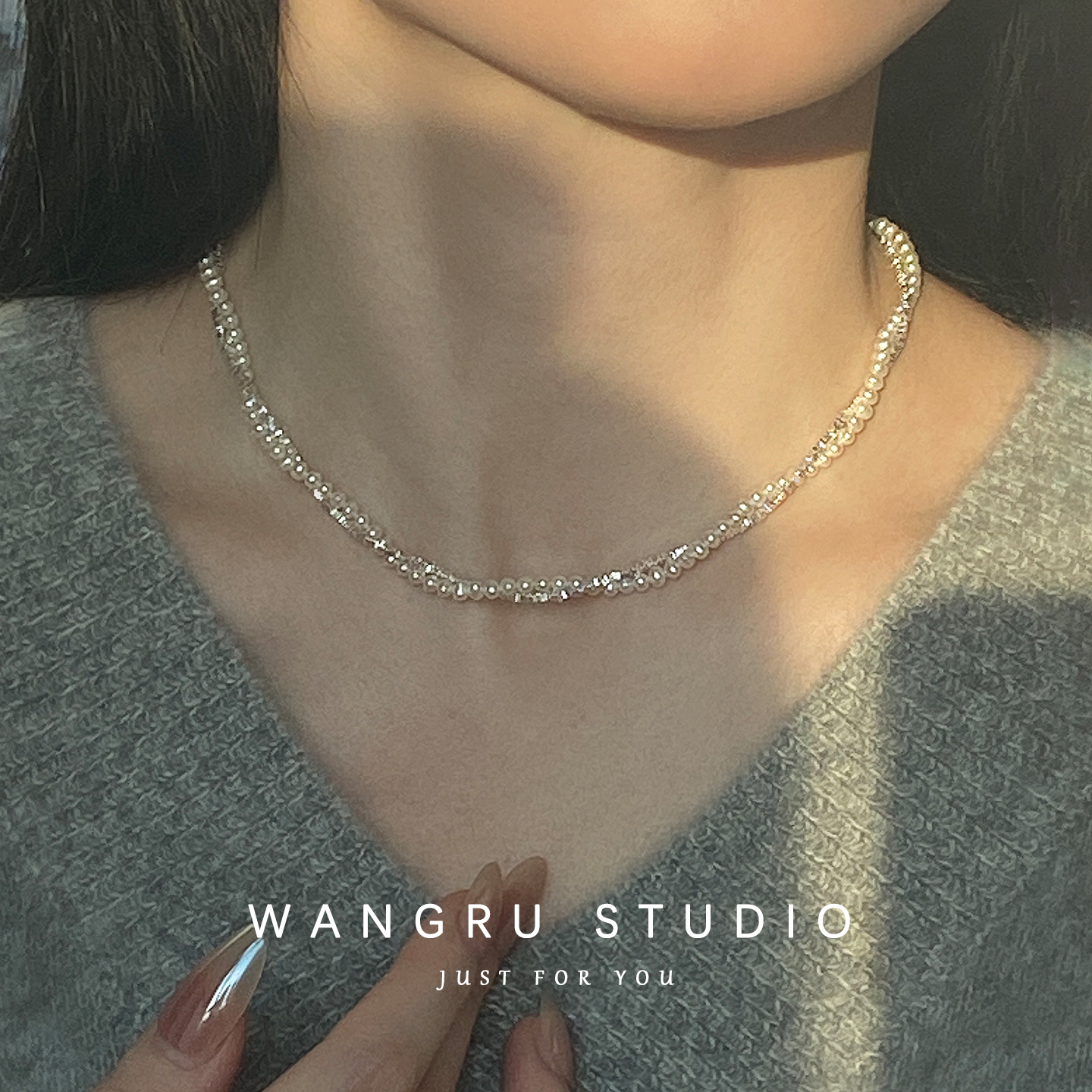 珍珠项链天然小米珠纯银银饰配饰女高级感轻奢小众锁骨颈链双层