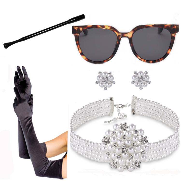 赫本小黑裙新娘仿珍珠项链盖茨比舞会手镯颈链手套烟杆太阳镜动漫