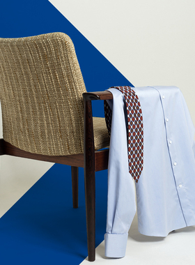 FABRICSHOP 蓝色府绸纯棉衬衫男 “007”邦德袖商务正装长袖衬衣