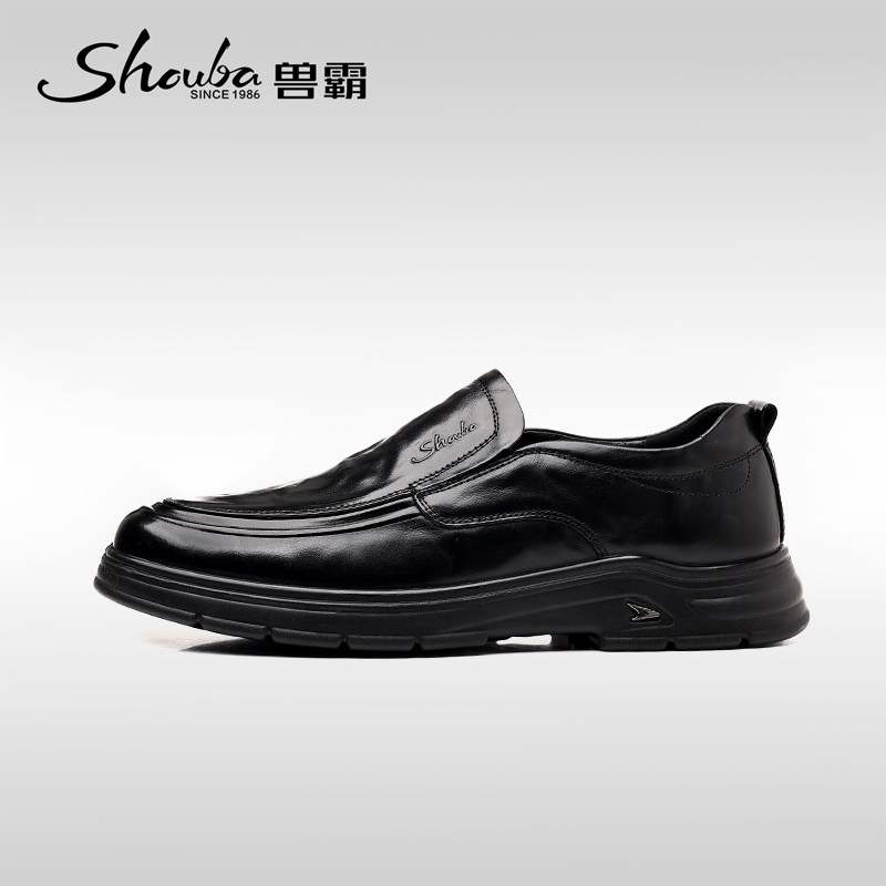 兽霸男鞋2025春秋季新款真皮商务休闲皮鞋软底一脚蹬中年爸爸鞋子