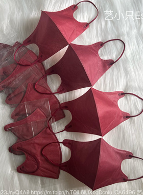 纯深红色3d立体口罩新年暗枣中国豆沙红三层无纺布透气显白高颜值