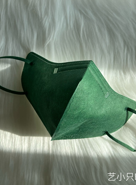 复古森林纯深绿色3d立体口罩墨绿军绿深绿色四层透气成人高颜显白