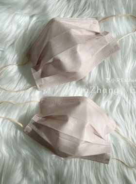 复古米白卡其色口罩纯色透气一次性三层成人高级雾面哑光高颜值