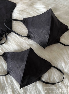 石墨纯黑色3d立体口罩复古哑光雾面一次性两层透气成人高级感颜值