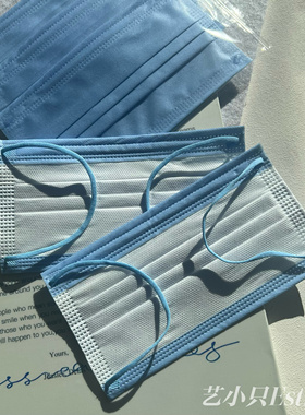 复古新品纯色雾霾蓝色口罩浅蓝色透气成人高级颜值显白时尚平面罩