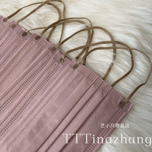 复古豆沙粉色口罩女撞色耳绳一次性三层透气高级感颜值时尚新品