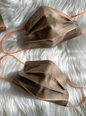 纯木咖啡卡其色口罩大地色拼橙色耳绳成人一次性透气三层独立包装