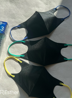 香港medeis纯黑色3d立体口罩黑彩色绳轻薄透气成人高级颜值显白瘦