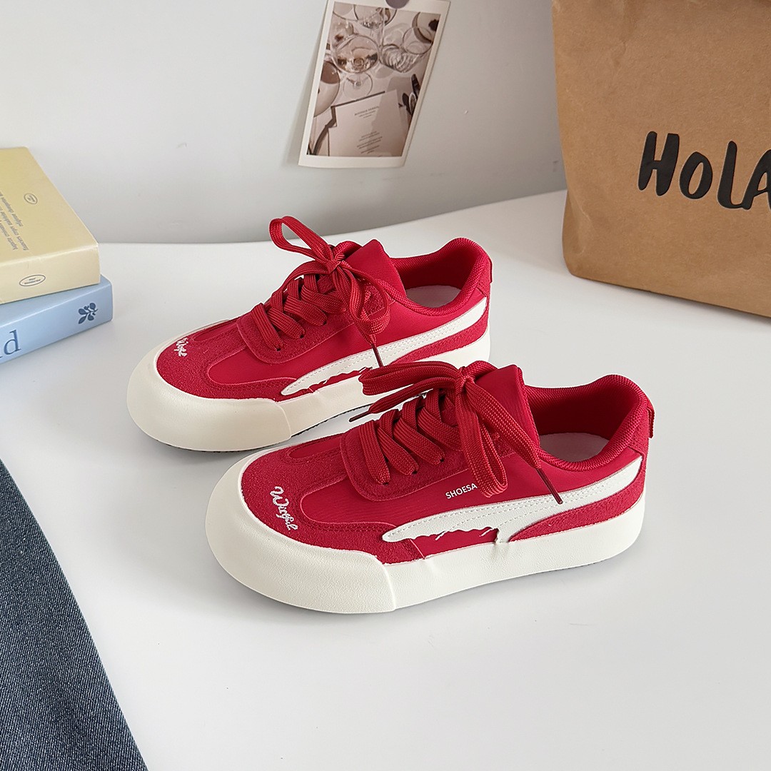 港风复古厚底薄款德训鞋女2025新款透气圆头休闲百搭运动小白鞋子