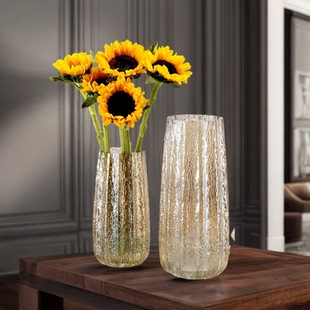 新款简约30cm雪柳观音竹大花瓶玻璃大口径高级感精致水养鲜花餐桌