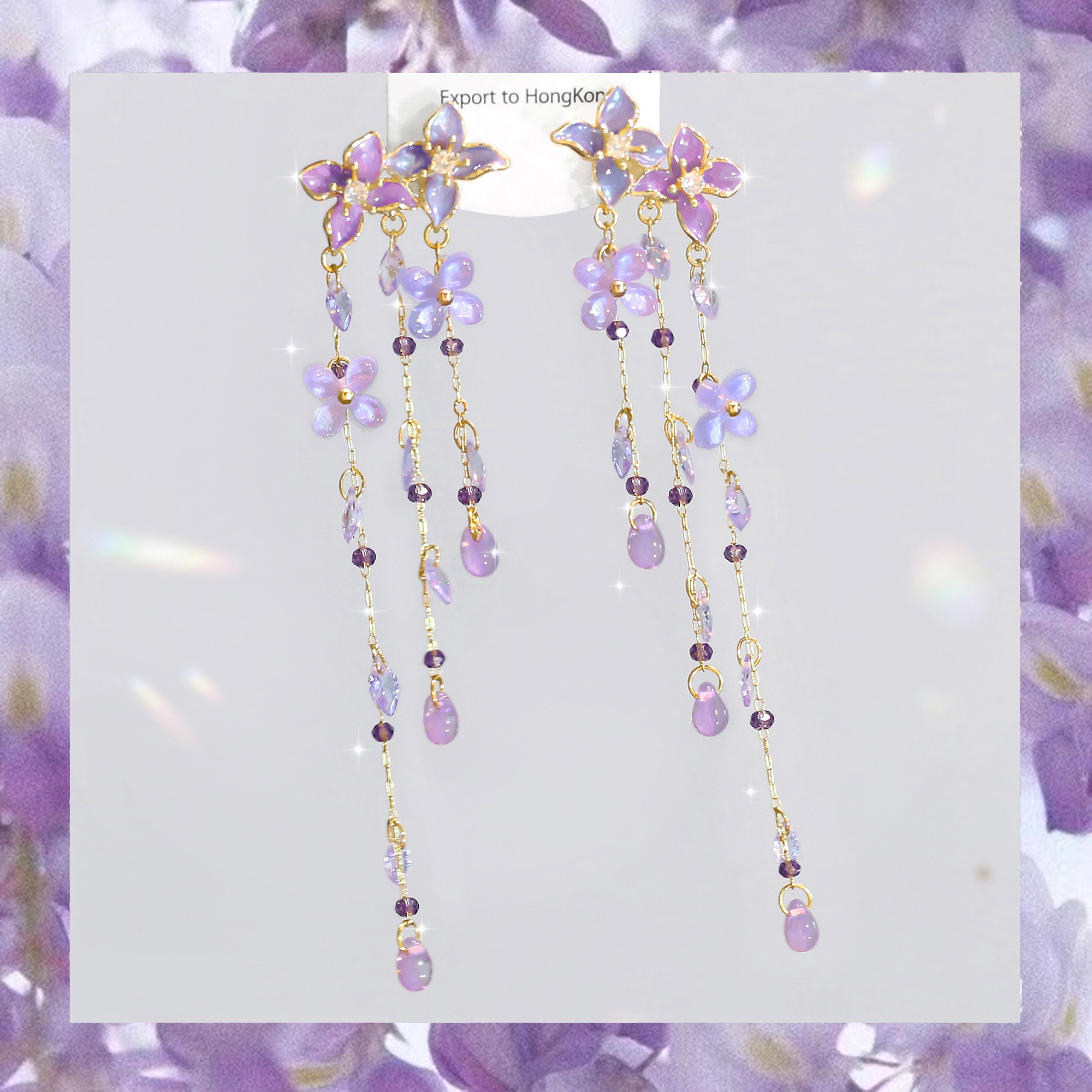 原创设计绣球花耳钉彩绘花朵耳坠