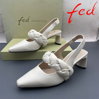 正品fed/艾芙伊迪撤柜处理羊皮女鞋粗跟高跟尖头包头后空时尚凉鞋