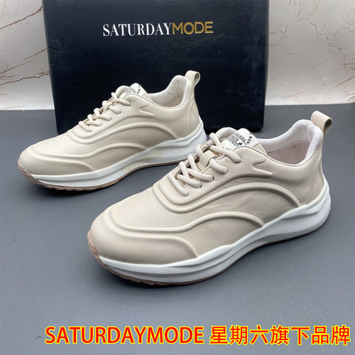 37码SATURDAYMODE断码撤柜牛皮女鞋圆头平底防滑轻便系带休闲单鞋