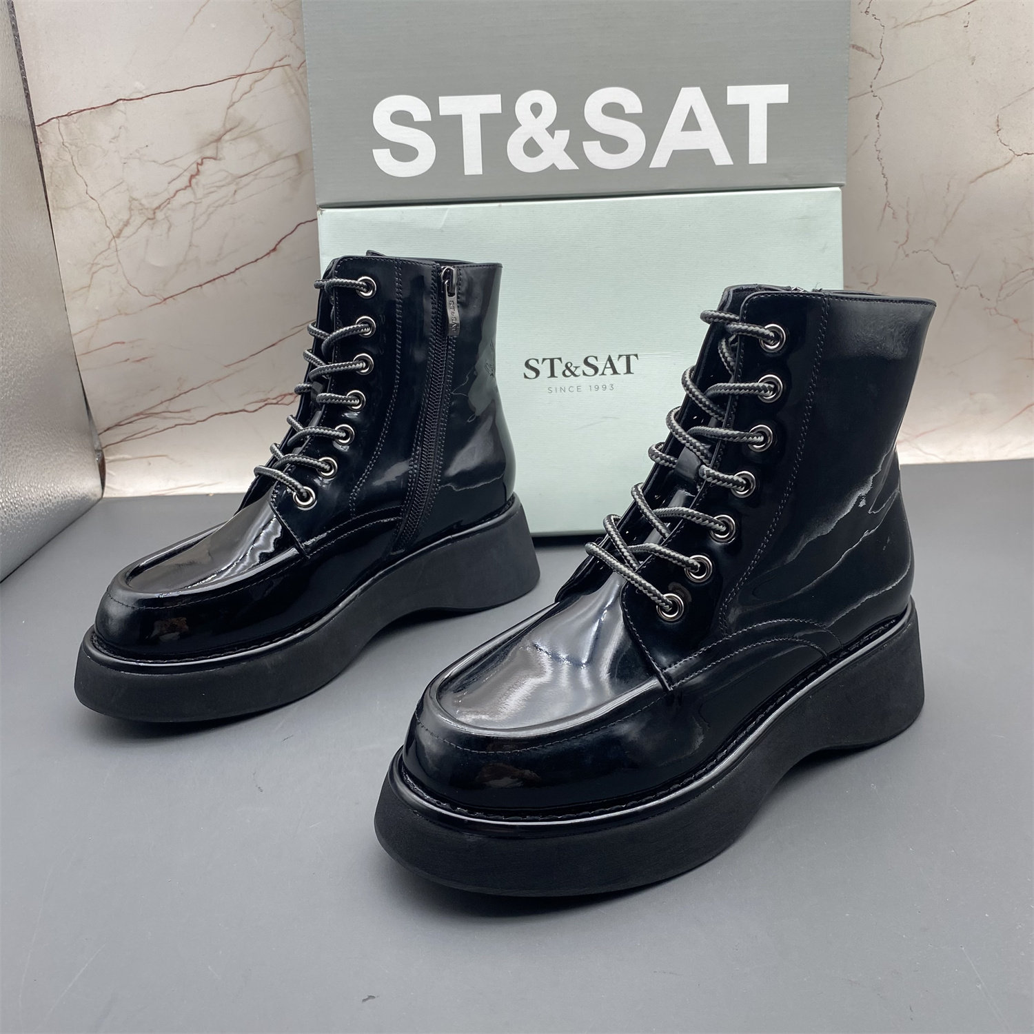 正品ST&SAT星期六撤柜断码牛皮女鞋侧拉链系带平底防滑真皮短靴,女鞋,时装靴,淘宝优惠券,粉丝福利购,淘宝优惠卷