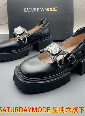 36码SATURDAYMODE断码撤柜真皮女鞋浅口扣带圆头时尚优雅时装单鞋