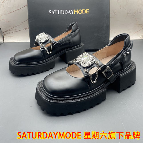 36码SATURDAYMODE断码撤柜真皮女鞋浅口扣带圆头时尚优雅时装单鞋