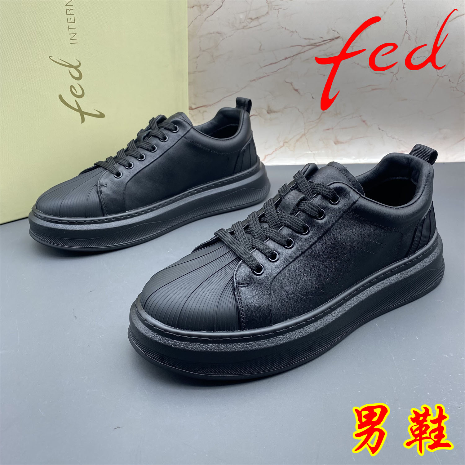 40码fed/艾芙伊迪撤柜断码牛皮男鞋系带平底防滑圆头时尚休闲单鞋