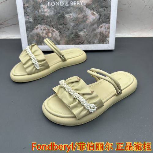 Fondberyl/菲伯丽尔撤柜断码羊皮女鞋轻便防滑平底露趾夏季凉拖鞋