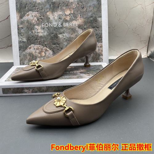 正品Fondberyl/菲伯丽尔撤柜断码羊皮女鞋浅口尖头时装优雅单鞋