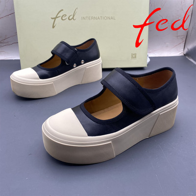 36码fed/艾芙伊迪撤柜断码牛皮女鞋魔术贴浅口厚底防滑时尚玛丽珍