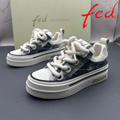 fed 艾芙伊迪撤柜断码 牛皮女鞋 36码 系带圆头气垫底平底休闲单鞋