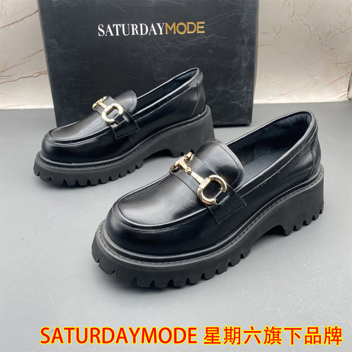 正品SATURDAYMODE断码撤柜牛皮女鞋圆头平跟中口单鞋防滑乐福鞋