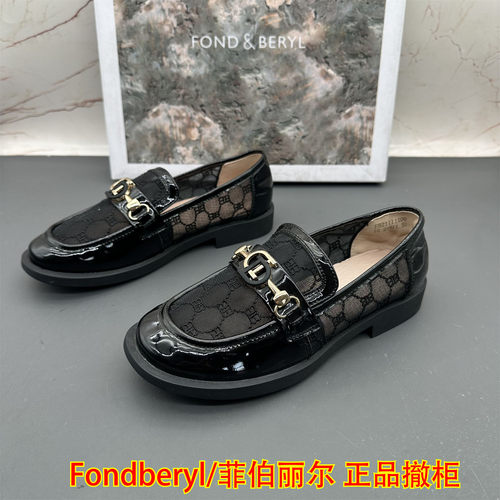 正品Fondberyl/菲伯丽尔撤柜断码牛皮女鞋透气防滑平跟中口单鞋